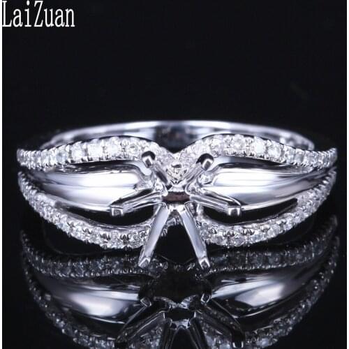 LaiZuan Solid 10K White Gold Natural Diamonds Wedding Women Fine Jewelry Elegant unique Semi Mount Ring Setting Round 5.5-6.5mm
