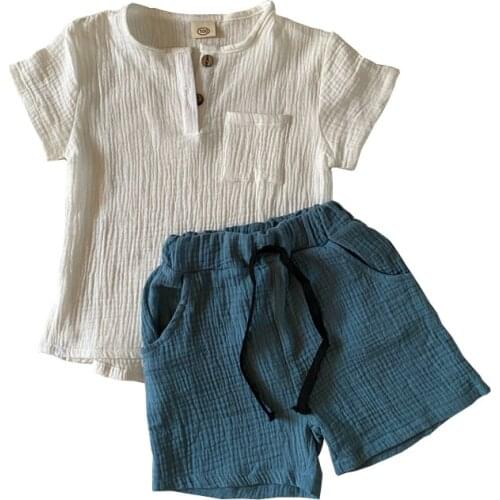 Kids Baby Boys Outfit Suit Cotton Linen Children Clothes Set Toddler Solid Girls Casual Tshirt Tops Shorts Pants 2Pcs Set Summer