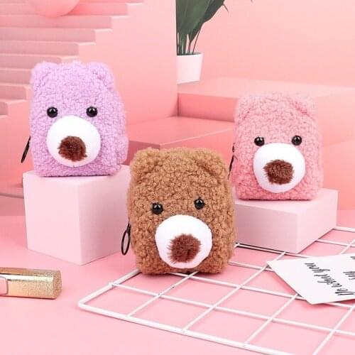 Korean creative Plush Bear stereo backpack mouth red bag cute childrens wallet cartoon key chain coin bag