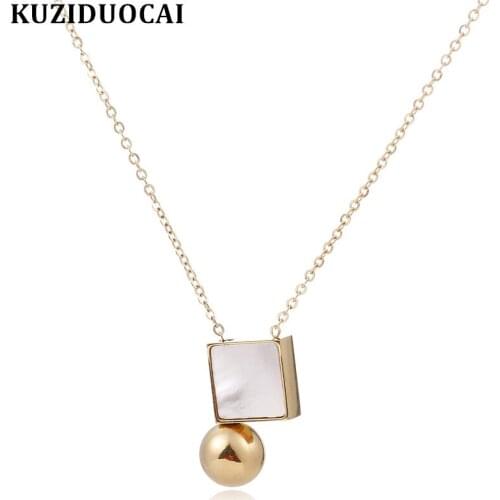 Kuziduocai New Fashion Jewelry Square Ball Droop Titanium Stainless Steel Choker Necklaces Pendants For Women Colar kolye N-231