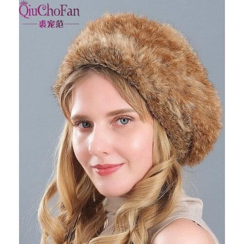 New Women Knitting Real Rabbit Fur Hat 100% Natural Soft Real Rabbit Fur Caps Lady Winter Warm Real Rabbit fur Hats