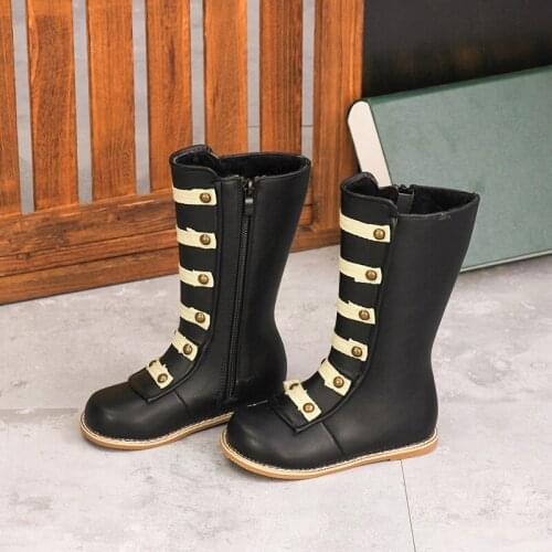 2020 Autumn and winter new childrens fashion rivet boots girls princess shoes baby long tube Martin boots plus velvet for kids
