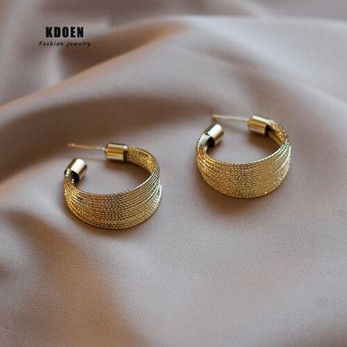 New Gothic Metal Drawing Circle C-Shaped Earrings For Woman Fashion Korean Jewelry Unusual Earrings For Sexy Girls In 2021