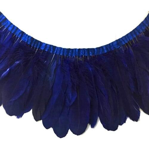 Wholesale 2 Meter/Lot Dyed Navy blue Goose Feather Trims Real Geese Feather Fringes Ribbons Dress Belt decorative Clothing