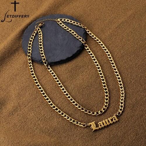 Letdiffery New Multi Layer Custom Name Personalized Letter Gold 6mm NK Chain Necklace Pendant Nameplate Jewelry for Men Gifts
