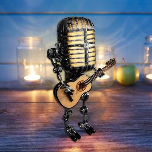 Resin Solar Lamp Steampunk Retro Microphone Robot Lights Desktop Ornaments Figurines Microphone Robot Creative Table Lamps