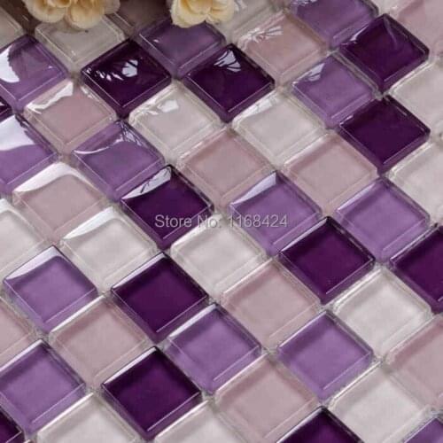 Lovely romantic purple color shining square glass mosaic tiles for kitchen backsplash tile bathroom shower fireplace wall mosaic