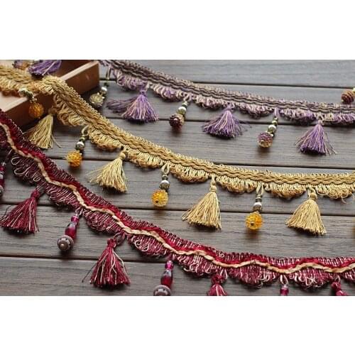 2y/lot Polyester silk Luxury Vintage Curtain Laciness 10cm tassels decorative accessories DIY Pendant Lace trim fabric trimming