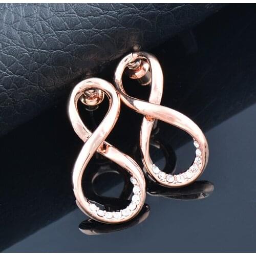 KIOOZOL Number 8 Style Rose Gold Silver Color Earrings Micro Inlaid Cubic Zirconia Earrings For Women Birthday Gifts 367 KO5