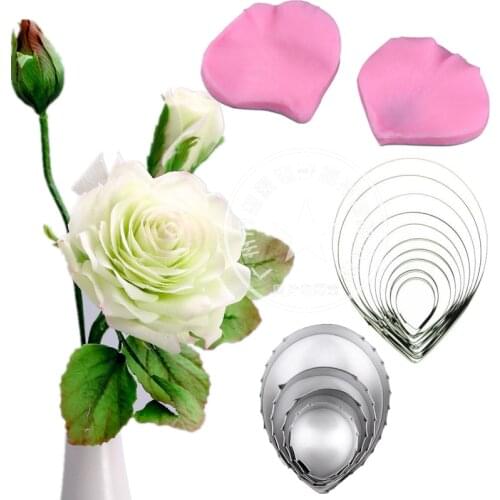Silicone Rose petal Veiner & stainless steel Cutter + Rose Leaf Cake Decorating Moulds Fondant Sugar craft Mould Sugar tool set