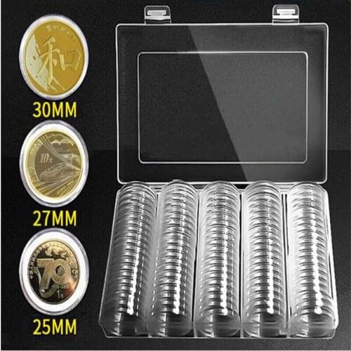 20sets 20/25/27/30mm Coin Capsules Round Plastic Coin Holder Box Case Container With Storage Organizer Box for Coin Collection