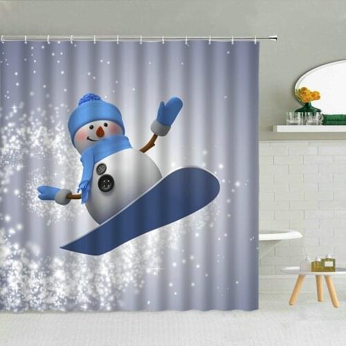 Cartoon Funny Snowman Cat Ski Shower Curtains Extreme Sport Natural Snow landscape Scenery Bathroom Curtains Creative Home Decor