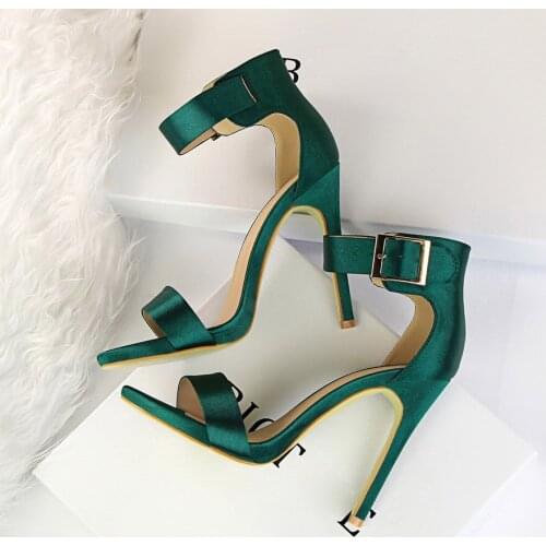 2021 Plus Size 34-43 Women Satin 11cm High Heels Fetish Silk Sandals Gladiator Summer Shoes Lady Green Platform Purple Red Pumps