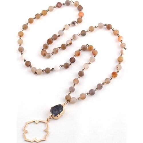 Free Shipping Fashio Natural Druzy and Flower of Life Pendant Punk Necklaces For Women Lariat Necklace