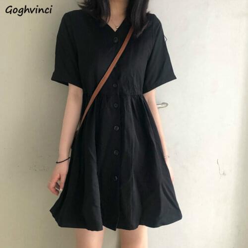 Dress Women Chic Korean Trendy Classic Black A-Line College High Waiste Ladies Sundress Harajuku Vintage Holiday Womens Vestidos
