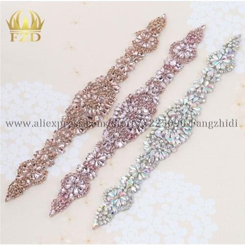 1 piece)Pink Crystals Rose Gold Claw Motif Appliques Tear Drop Rhinestones Bridal Decoration Crystal Patches for Wedding Belt