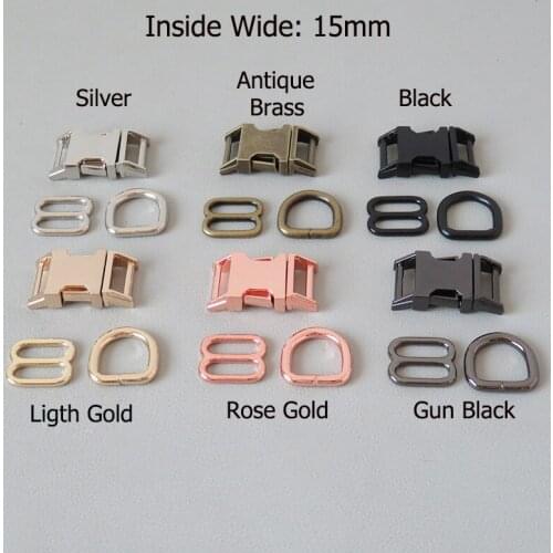100Pcs 15mm Pet Dog Collar Paracord Metal D Ring Slider Belt Loop Breakaway Release Buckle Handmade Accessory Harness Hardware