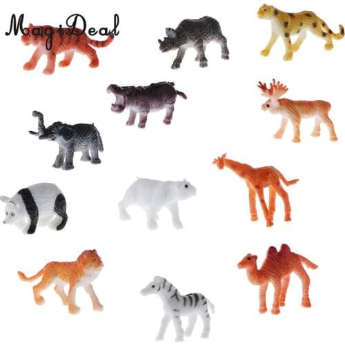12x Plastic Wildlife Lion Zebra Camel Animal Models Kids Educational Toy Baby Room Decor Party Bag Fillers