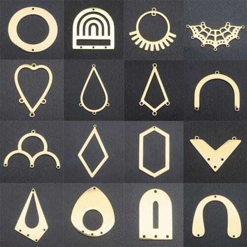5pcs/lot 100% Stainless Steel Gold Geometric Charm DIY Earring Connectors Findings Pendant Wholesale OEM Order Accepted
