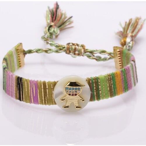 5 pcs/lot small boy girl kid image gold charm ethnic bohemia soft cotton silk tassel wristband adjustable bracelet for woman