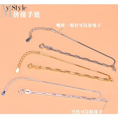 925 sterling silver can open a needle, empty support cross chain, box chain, splicing Bracelet