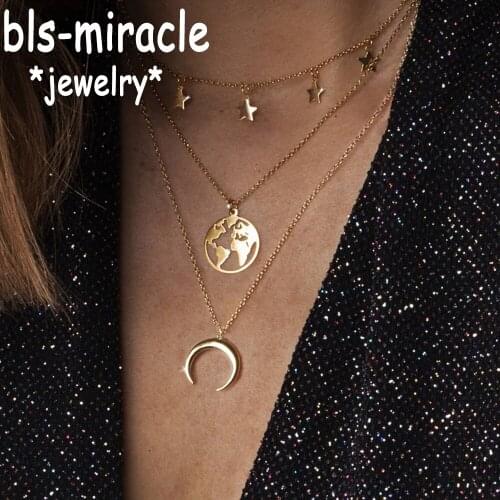 Bls-miracle Moon Shell Map Beads Multi layer Necklaces 2019 For Women Gold Fashion Necklaces & Pendants Ocean Bohemian Jewelry