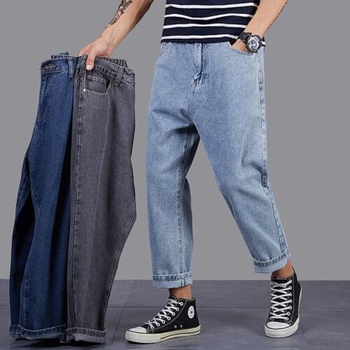 Oversize 44 46 48 Fashion loose hip hop mens jeans New 2021 Fall mens denim wide-leg pants Dark blue light blue gray