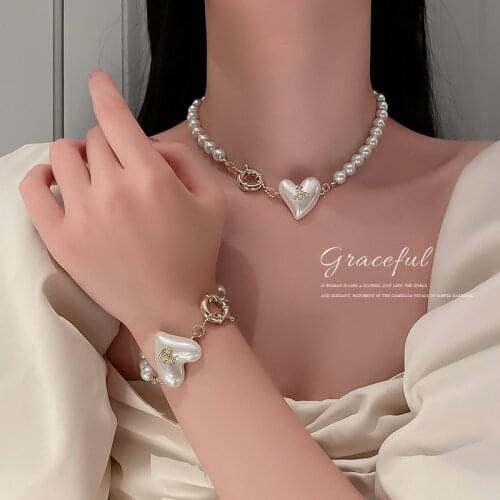 European and American fashion jewelry personality exaggerated pearl love necklace set temperament design sense chocker for women