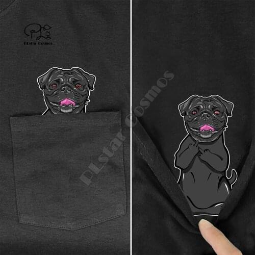 BPugMiddleHand In Pocket T Shirt Dog Lovers Black Cotton Men Made in USA Cartoon t shirt men Unisex New Fashion tshirt