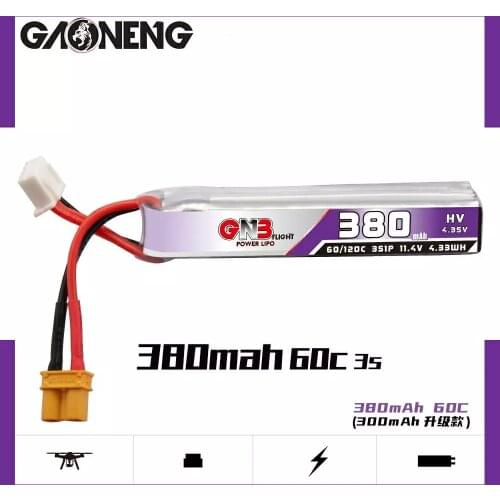 Gaoneng GNB 380mAh 3S 11.4V 60C HV Lipo battery XT30 Plug for FullSpeed TinyLeader whoop3S Drone RC FPV Drone parts