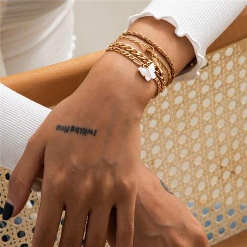 HI MAN 4Pcs/Set Hip-Hop Rock Mixed Acrylic Butterfly Small Round Bead Bracelet Women Fashion All-Match Dating Jewelry