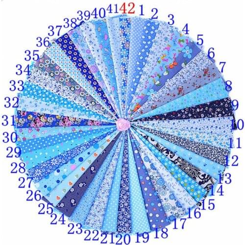 QUANFANG Random Mix Blue Flower Color Cotton Fabric For Patchwork Sewing DIY Cloth Scarpbooking Needlework Craft Doll 42pcs/lot