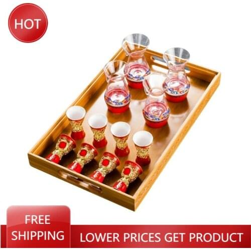 Chinese Style Glass Mini Hip Flask Personalised Plate Sake Cup Set Small Glass Bottle Gift Box Licoreras Wine Glasses Set AA50JT