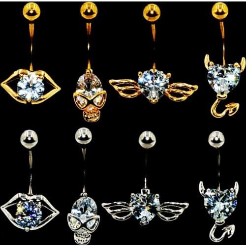1pcs Surgical Steel Crystal Mouth Skull Wing Devil Belly Navel Ring Body Piercing Jewelry