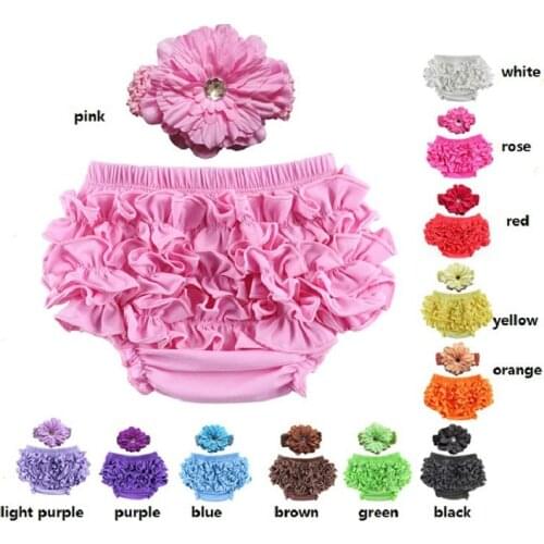Wholesale Cotton baby bloomers Baby Girls Diaper Covers Bloomers Shorts+headband in set