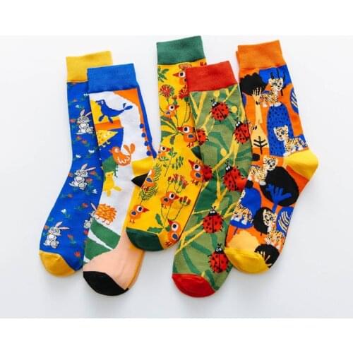 Streetwear Cute Animal Kawaii Socks Women Men Beetle Birds Rabbit Tiger Cartoon Socks Soft Cotton Short Funny Harajuku Socks
