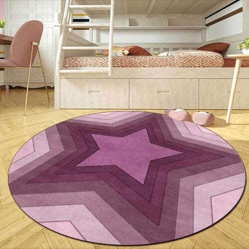 Girl Princess Room Round Area Rugs Purple Pink Gradient Big Star Print Carpets Bedroom Hanging Basket Chair Non-Slip Floor Mat