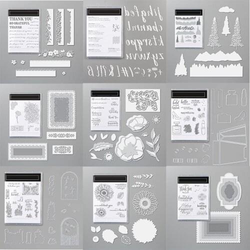 Lace Frames Sentences Flowers Trees Alphabets Transparent Clear Stamp with Cutting Die Set for DIY Scrapbooking Craft Cards 20A