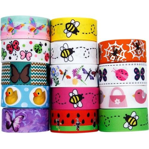 5 Yards 22mm Bee Butterfly Printed Grosgrain Ribbons Party Decorations DIY Sewing Crafts For Making Hair Bows