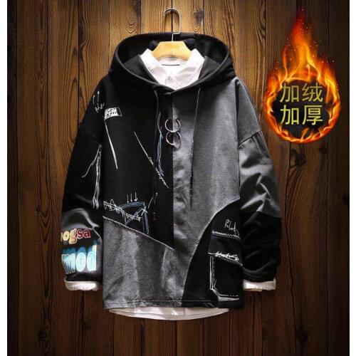 Patchwork Graffiti Hoodie Men Hip Hop Sweatshirts Hoodies Hooded Pullover Streetwear 2021 Men Casual Fashion Tops