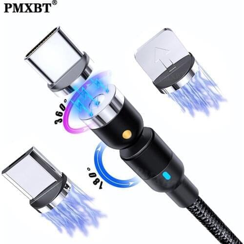 2M Magnetic Micro USB Type C Cable 540 Degree Rotation Led lighting For iphone 11 Magnet Charger Wire Cord USBC Cargador Kable
