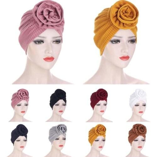 Trendy Flower Muslim Hijab Caps Solid Color Stripes Wrap Head Inner Hijab Turban Bonnet for Women Islamic Underscarf Cap Beanies