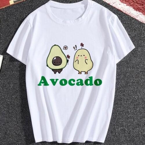 Fashion Women Tshirt White Tops Kawaii avocado Print T shirt Female Summer Short Sleeve Cute Graphics T Shirt Femme Clothing Tee