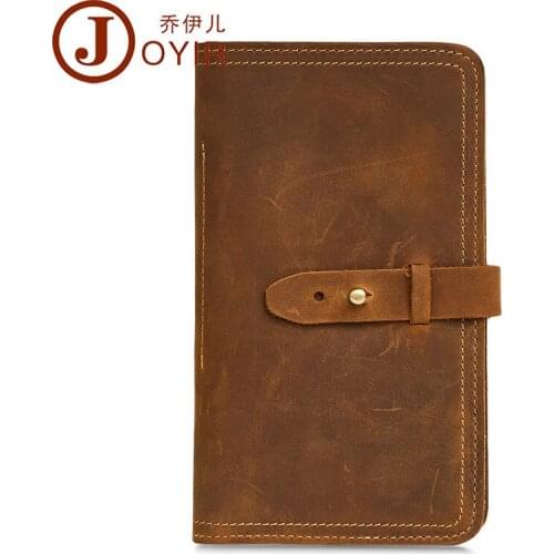 Genuine Real Leather Passport Cover Pocket Crazy Horse Men Male Long Wallets Zipper Coin Purse Credit Bank Card Case Holder