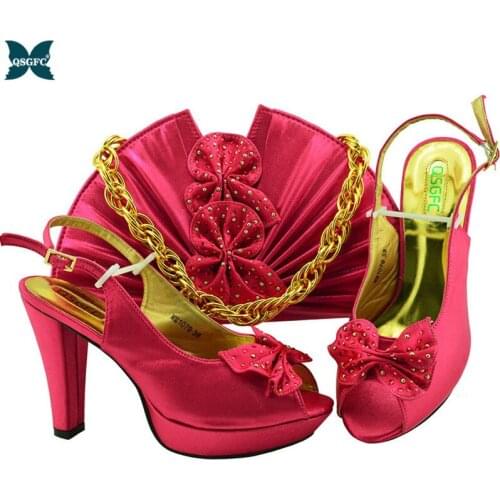 Lastest Hot Selling Ladies Shoe and Bag Sets for Women Italian design Shoes and Bag Set in Coral Color for Party
