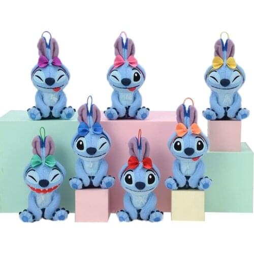 12cm New Cute Stitch with Bow Action Figure Plush Toys Kawaii Lilo Stitch Anime Figures Stuffed Dolls Pendant Kids Toys Gifts