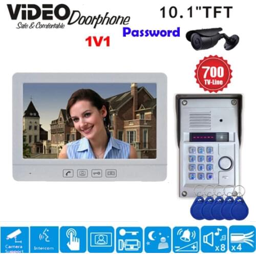 ZHUDELE New 10.1 inch Color Video Door Phone Intercom Doorbell System + 1 Monitor + RFID Access Waterproof Camera In Stock