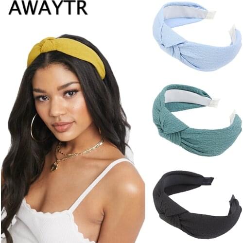 AWAYTR Women Solid Color Knotted Hairbands Simple Cloth Wide Side Headbands For Girls Plastic Hair Hoops Womens Hair Accessories