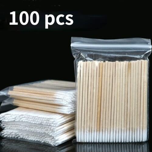 100pc Disposable Cotton Swab Lint Free Micro Brushes Wood Cotton Buds Swabs Ear Clean Stick Eyelash Extension Glue Removing Tool