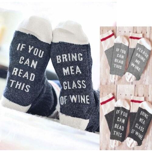Autumn Winter Custom Lettered Striped Socks If You Can Read This Bring Me a Glass of Wine Halloween Kawaii Gift Sox Dropship